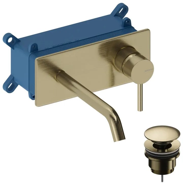 Rubinetto per lavabo a canna media LOOP oro spazzolato in ottone SANYCCES