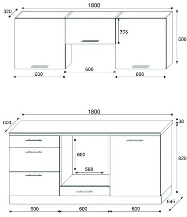 Cucina componibile CELESTE 180 cm, bianco lucido