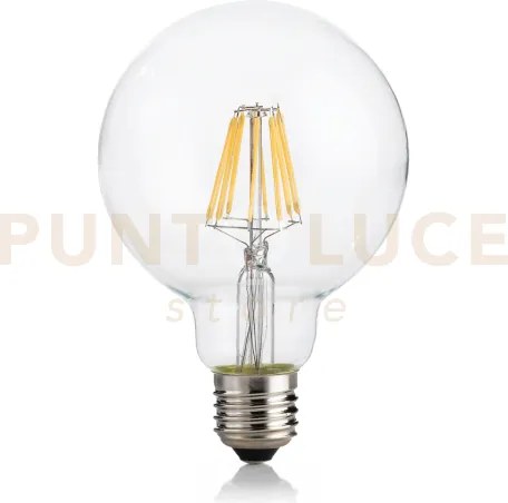 Lampadina attacco e27 in vetro globo trasparente 8 w 1050 lm 3000 k...