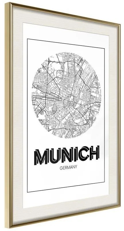 Poster  City Map: Munich (Round)  Cornice Quadri Cornice d'oro con passe-partout, Larghezza x Altezza Home decor 20x30