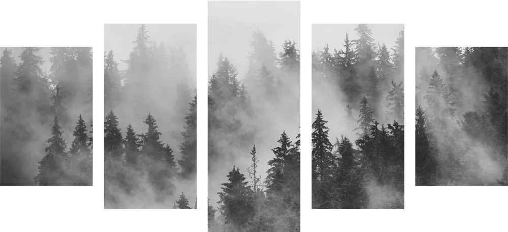 Quadri 5 pezzi – Montagne nella nebbia in bianco e nero