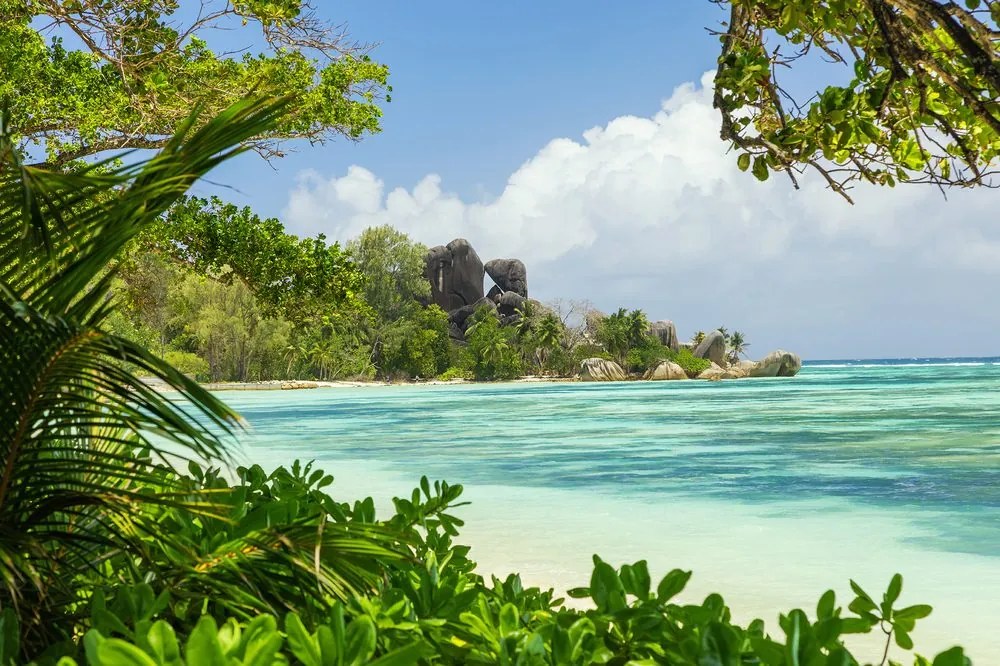 Carta da parati autoadesiva – Spiaggia meravigliosa sull'isola di La Digue