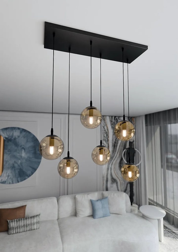 Lampadario a Sospensione in Acciaio e Vetro COSMO 6 Nero 6xE14