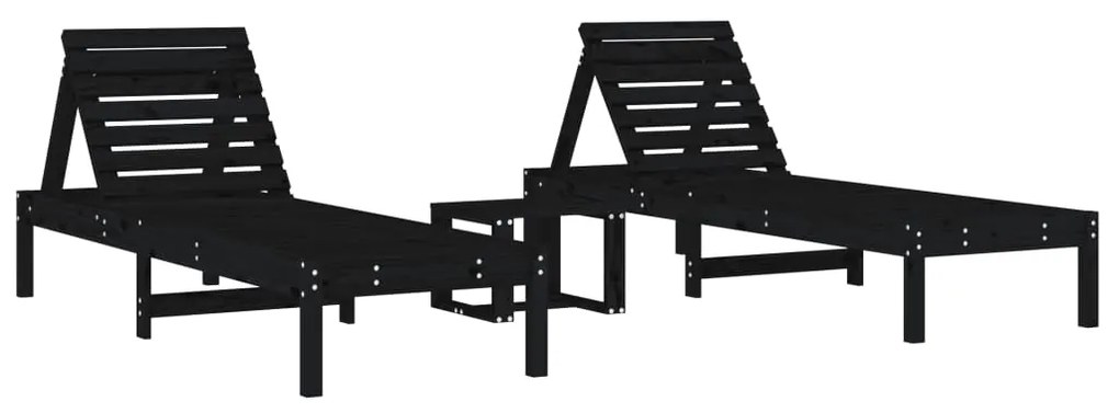 Lettini con tavolino 2 pz neri in legno massello di pino