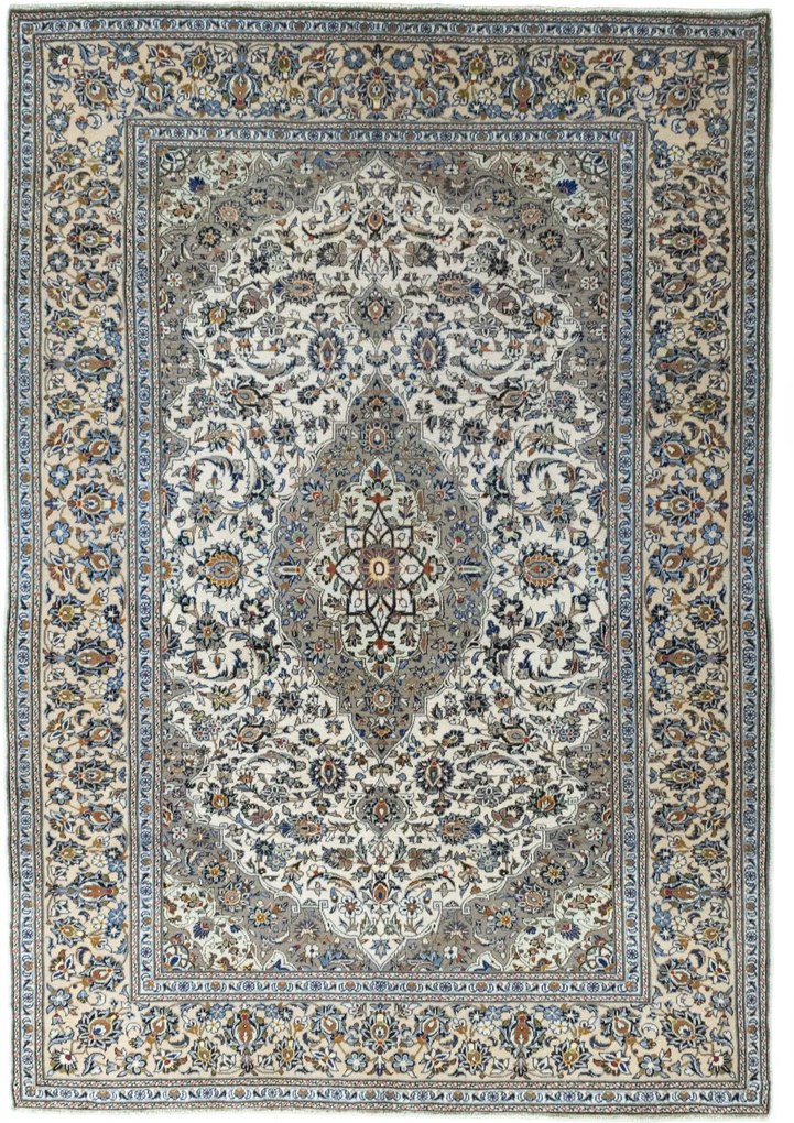 Kashan Tappeto 210x300 Beige (Iran) Annodato A Mano