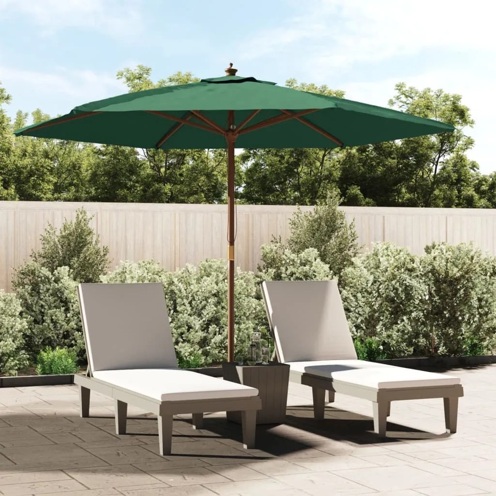 Ombrellone Da Giardino Con Palo İn Legno Verde 299x240 Cm /