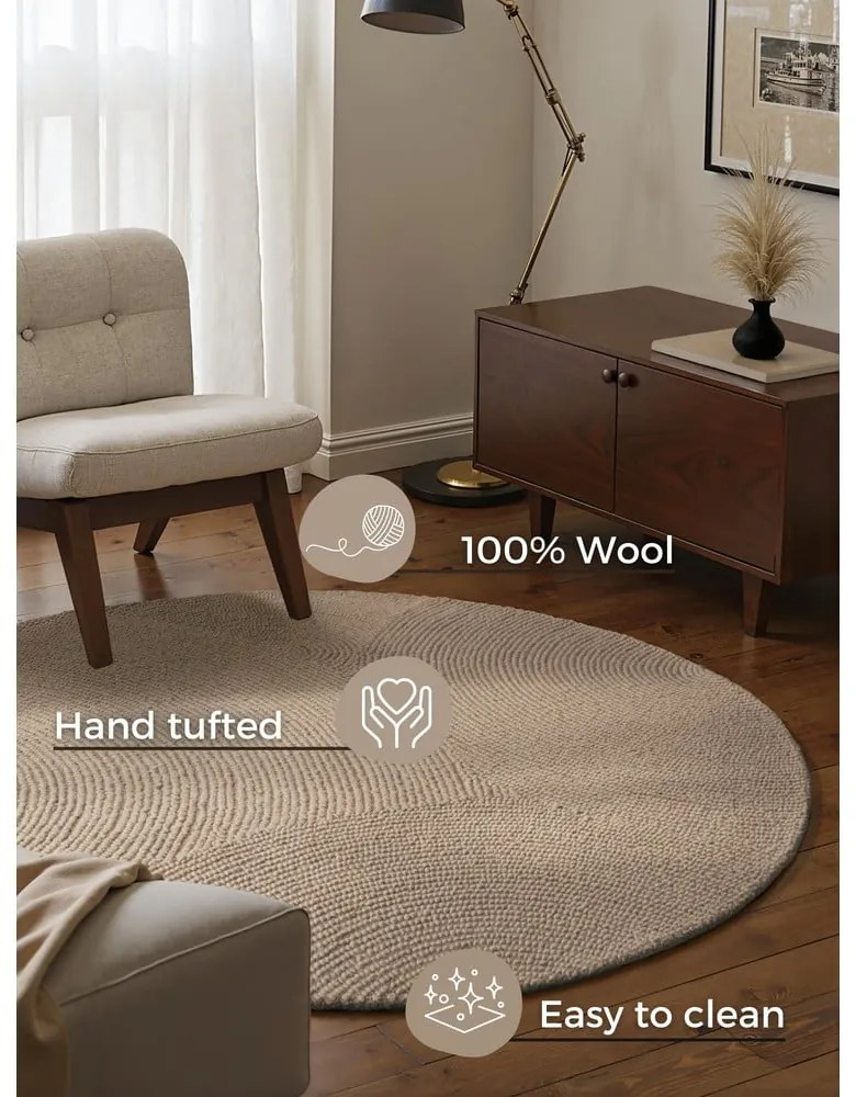 Tappeto rotondo beige in lana tessuto a mano ø 200 cm Eleni Light Beige – Hanse Home
