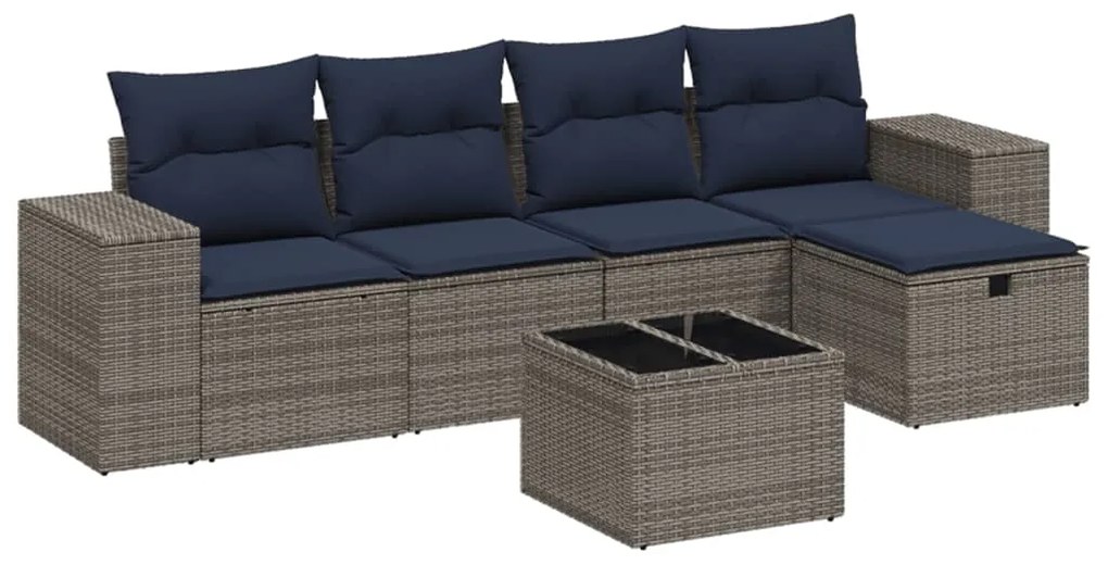 Set divano da giardino 6 pz con cuscini grigio in polyrattan