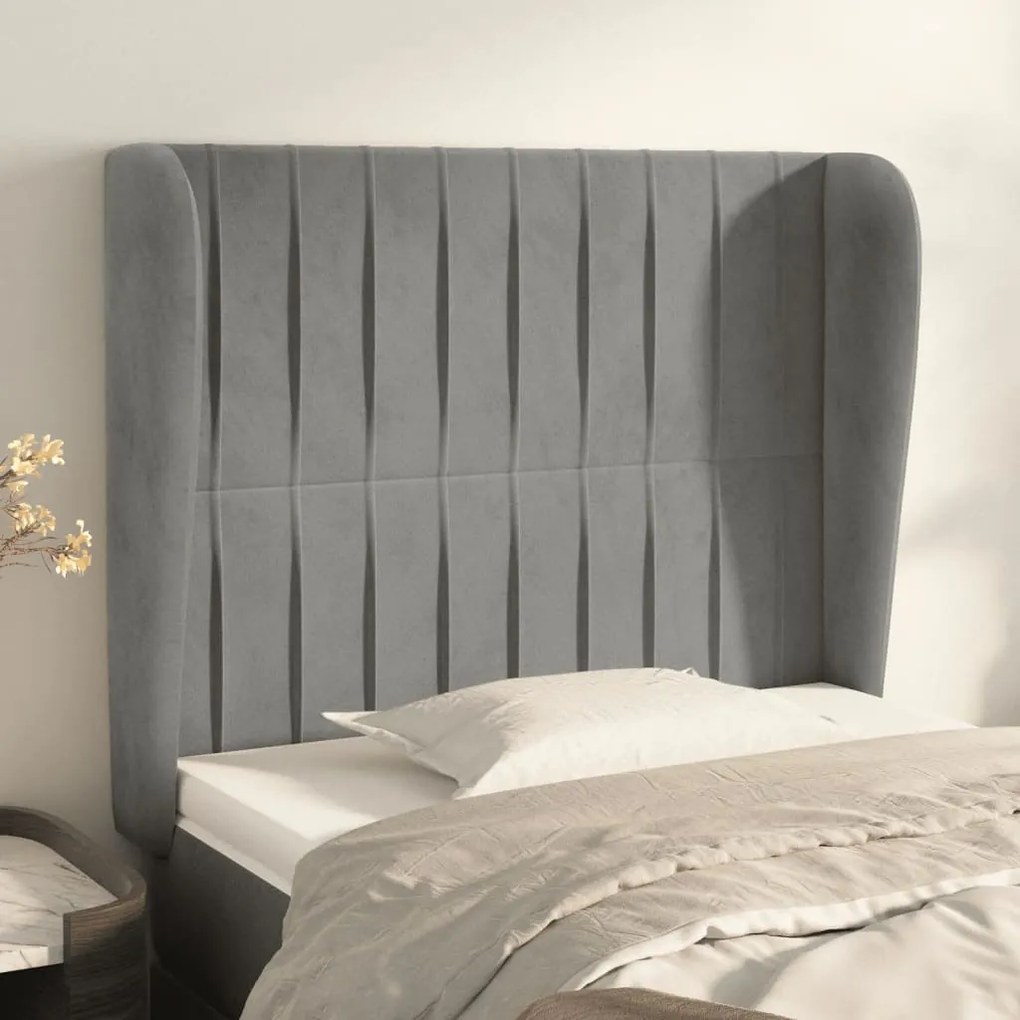 Testiera Ad Orecchio Grigio Chiaro 93x23x118/128 Cm İn Velluto /