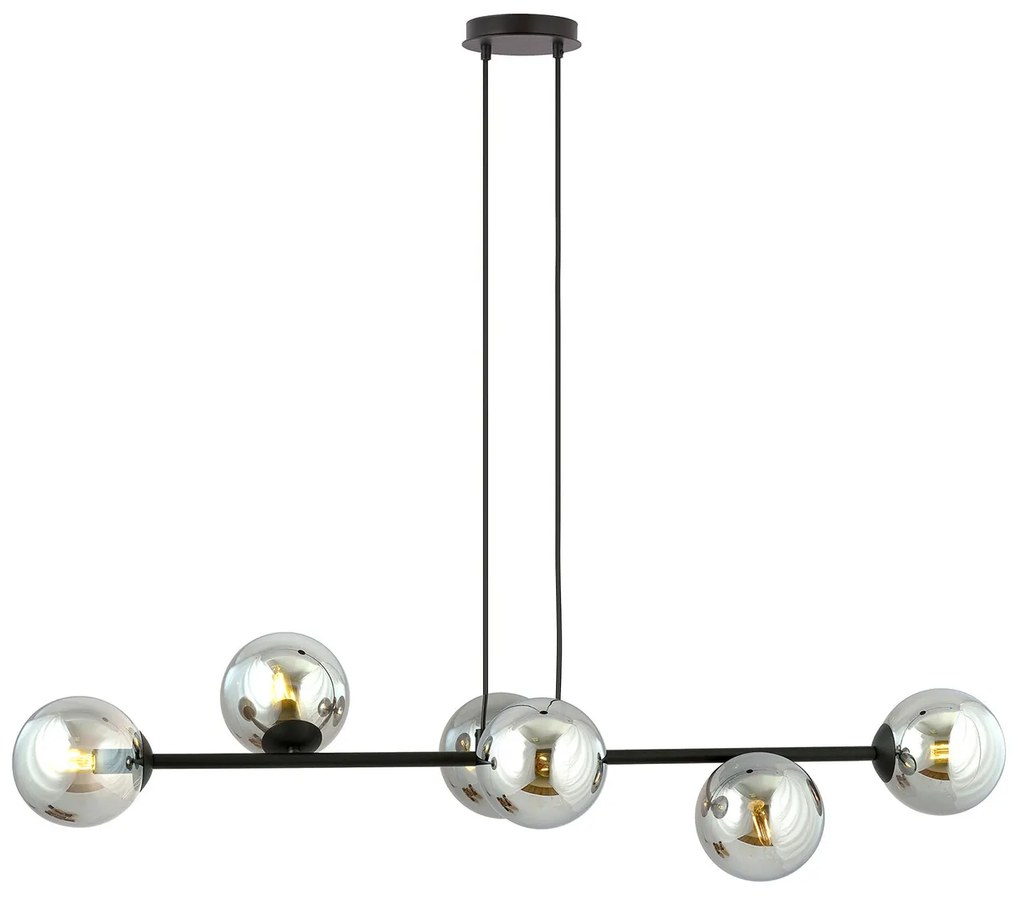 Lampadario Contemporaneo 6 Luci Durga In Acciaio Nero E Sfere In Vetro Fumè