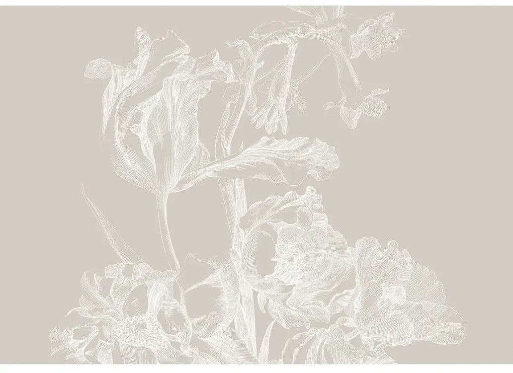 KEK Amsterdam Carta da parati panoramica Engraved Flowers Grey 1 - XL - 4m