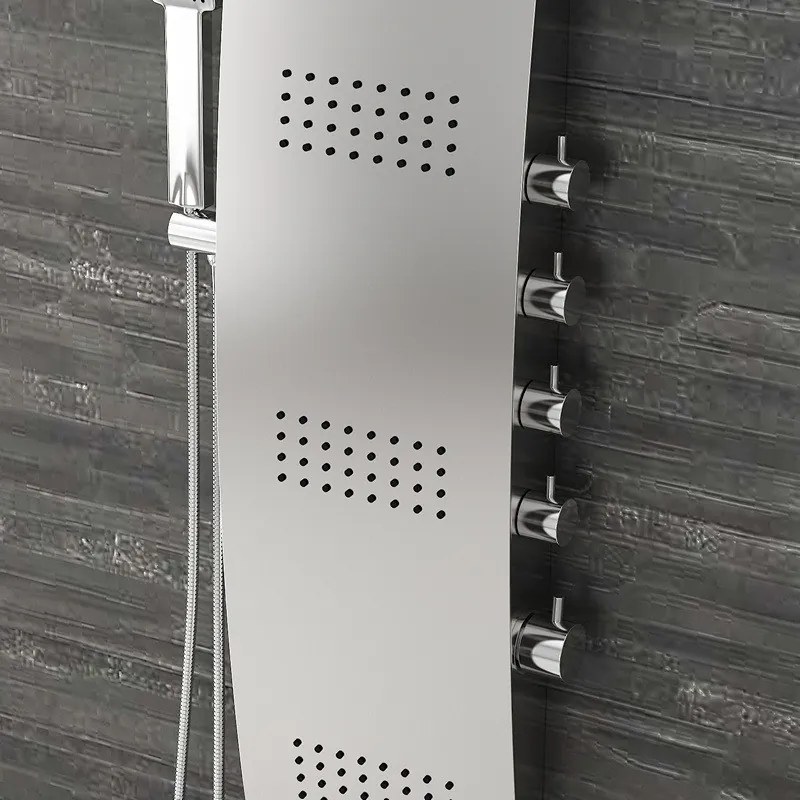 Kamalu - Pannello doccia termostatico in acciaio con cascata ed iniettori ad effetto pioggia | KLES-8600