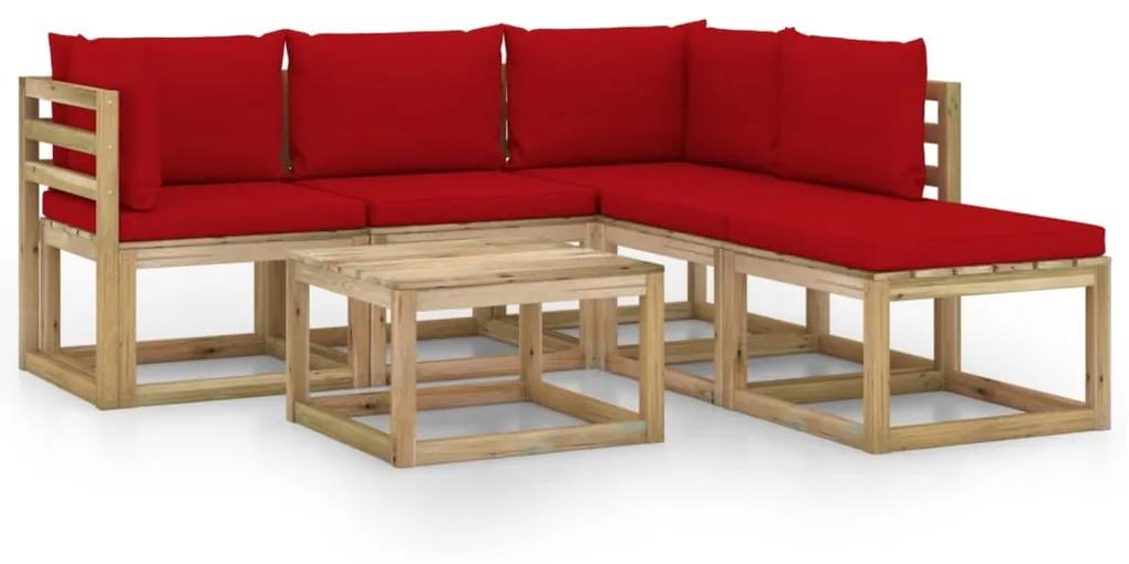 Set divani da giardino 6 pz con cuscini rossi