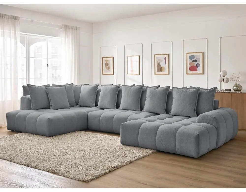 Divano angolare grigio scuro allungabile e con contenitore (penisola a sinistra/a U) con rivestimento in ciniglia Everest – Bobochic Paris