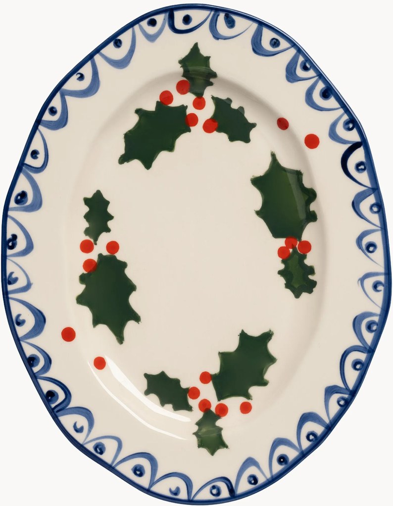 Piatto da portata natalizio dipinto a mano Holly