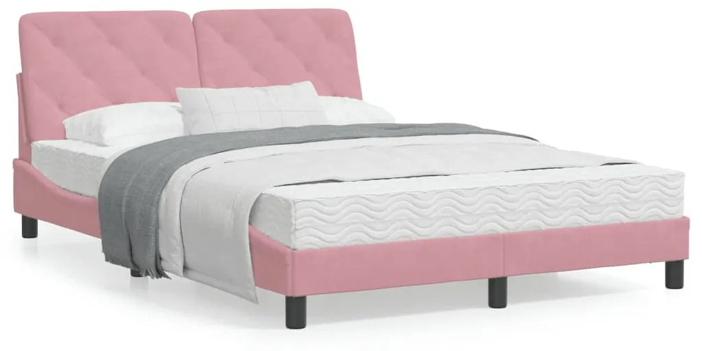 Letto con materasso rosa 140x190 cm in velluto