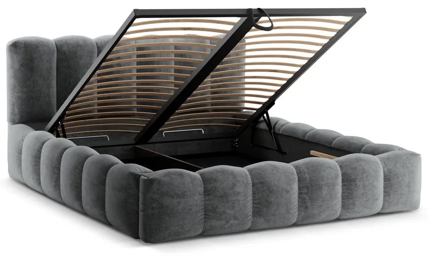 Letto matrimoniale imbottito grigio con spazio contenitivo e rete 180x200 cm Lupine - Micadoni Home
