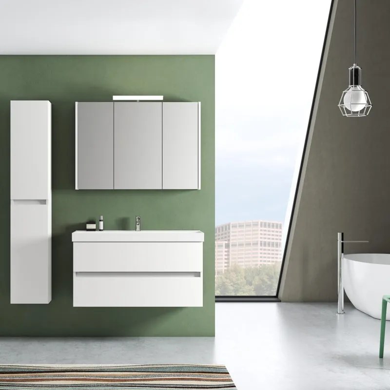 Mobile sottolavabo e lavabo Kora laccato opaco bianco L 99.5 x H 50 x P 45.5 cm 1 vasca 2 cassetti