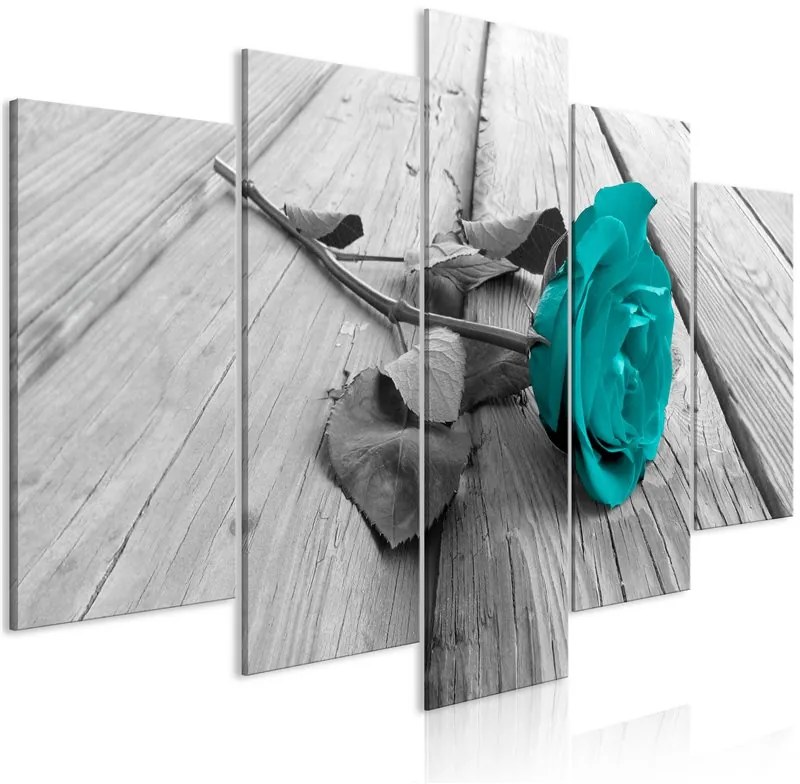 Quadro Rose on Wood (5 Parts) Wide Turquoise  Colore Turchese, Dimensioni e Misure 100x50