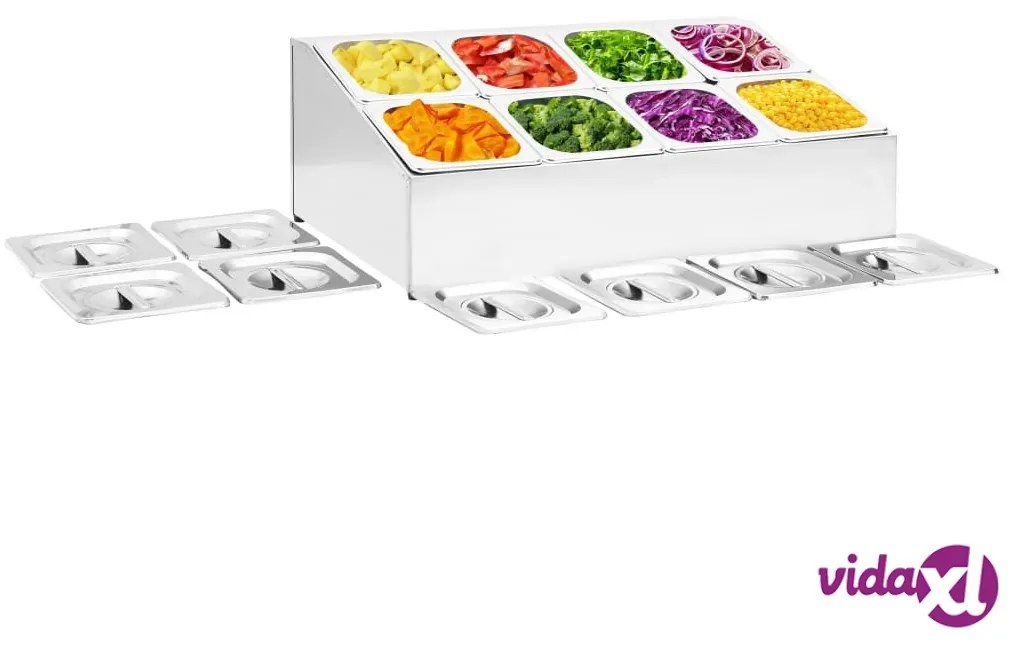 vidaXL Supporto Gastronorm con 8 Contenitori GN 1/6 in Acciaio Inox