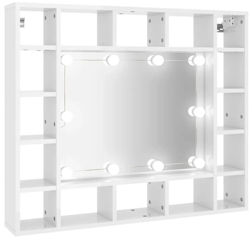Mobile a specchio con led bianco lucido 91x15x76,5 cm