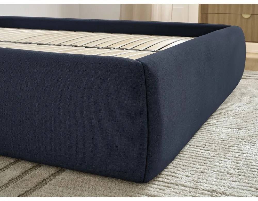 Letto matrimoniale imbottito blu scuro con contenitore/senza testiera con rete inclusa 180x200 cm Inera – Bobochic Paris