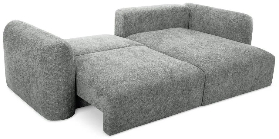 Divano angolare grigio allungabile/con contenitore (con penisola a destra/con chaise lounge) con rivestimento in ciniglia Mele – Makamii