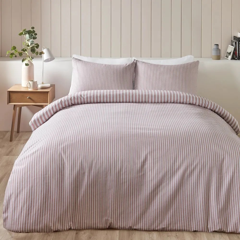 Biancheria da letto singola in flanella rosa 135x200 cm Stripe - Catherine Lansfield