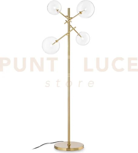 Equinoxe lampada da terra ottone antico e trasparente in vetro 4 lu...