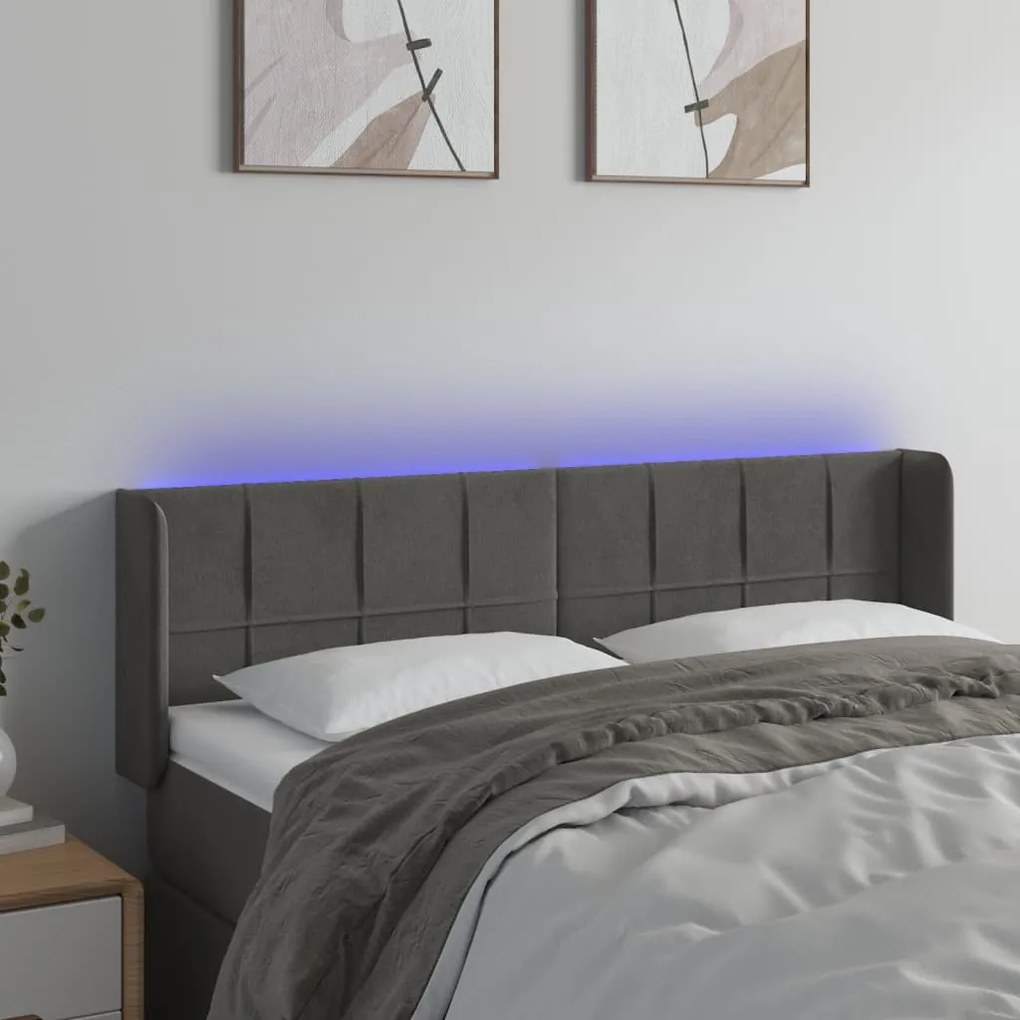 Testiera A Led Grigio Scuro 147x16x78/88 Cm İn Velluto /
