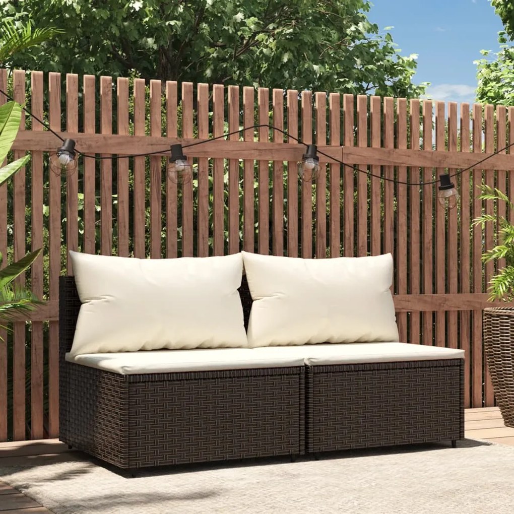 Divani centrali da giardino con cuscini 2pz polyrattan marrone