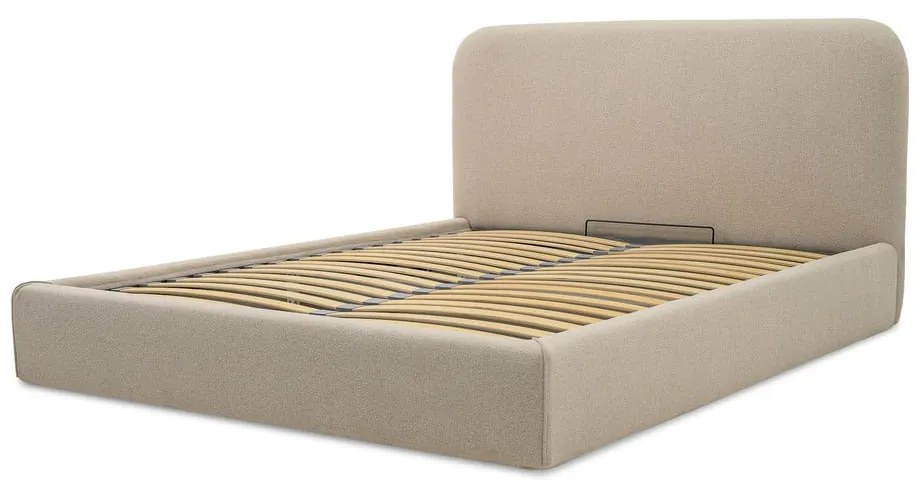 Letto matrimoniale imbottito beige con contenitore con rete inclusa 140x190 cm Sea – Scandic