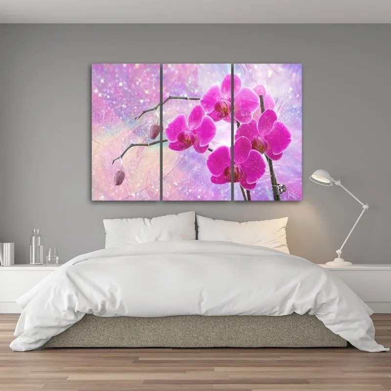 Quadro su tela 3  pannelli, Astrazione orchidea essenziale  Dimensioni 120x80