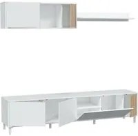 Mobile porta TV Dolze, Armadietto soggiorno con ante, Armadio pensile con mensola, Credenza multiuso, 200x40h47 cm, Bianco e Rovere