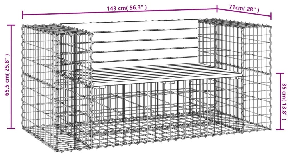 Panca da Giardino Design Gabbione 143x71x65,5cm Pino Impregnato