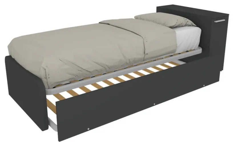 964RK - Letto cameretta 80x190 singolo con elemento contenitore in testata e secondo letto estraibile