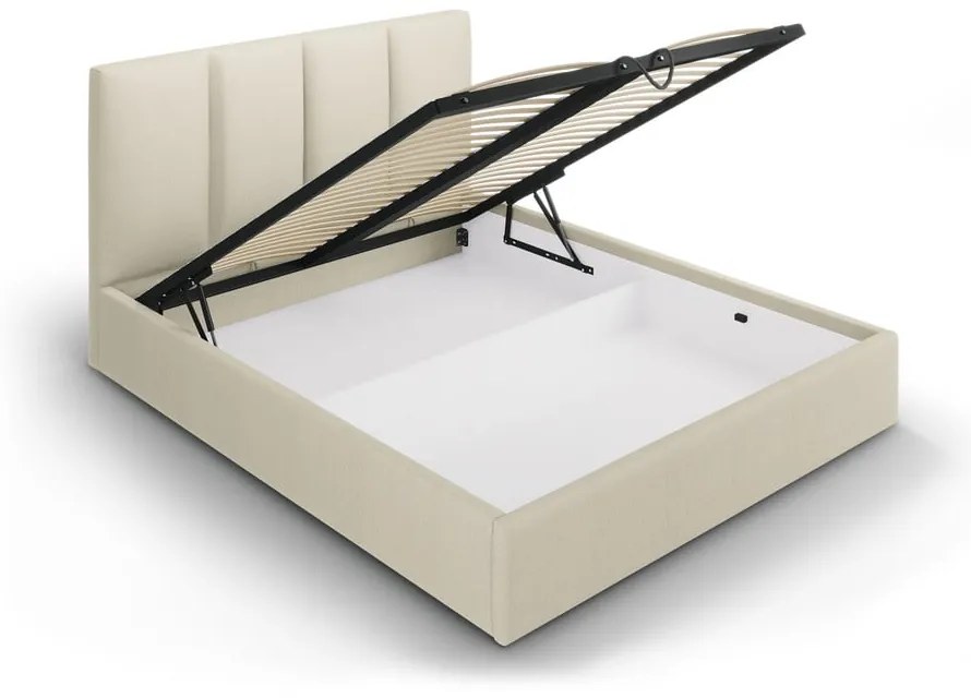 Letto matrimoniale imbottito beige con contenitore con griglia 180x200 cm Juniper - Mazzini Beds