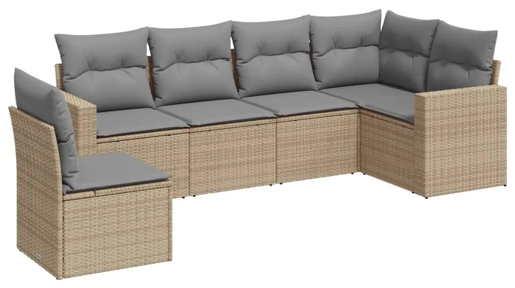 Set Divano da Giardino 6 pz con Cuscini Beige in Polyrattan