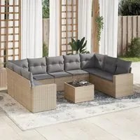 Set Divano da Giardino 10 pz con Cuscini Beige in Polyrattan 3251746