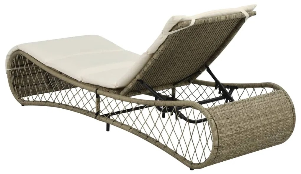 Lettino prendisole con cuscino in polyrattan grigio