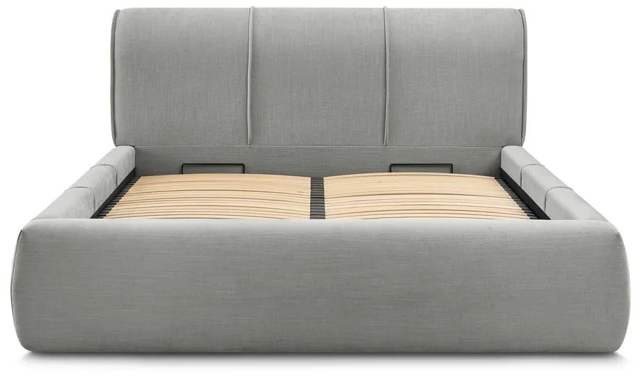 Letto matrimoniale imbottito grigio chiaro con vano contenitore con griglia 160x200 cm Vernon - Bobochic Paris