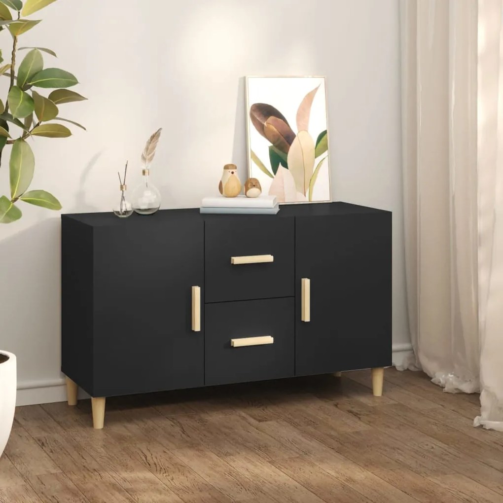 Credenza Nera 100x36x60 Cm İn Legno Multistrato /