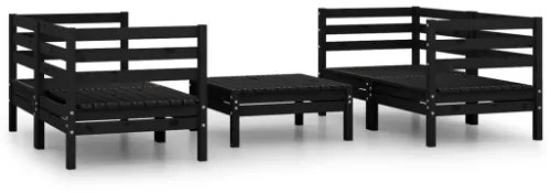 Set Divani da Giardino 5 pz Nero in Legno Massello di Pino