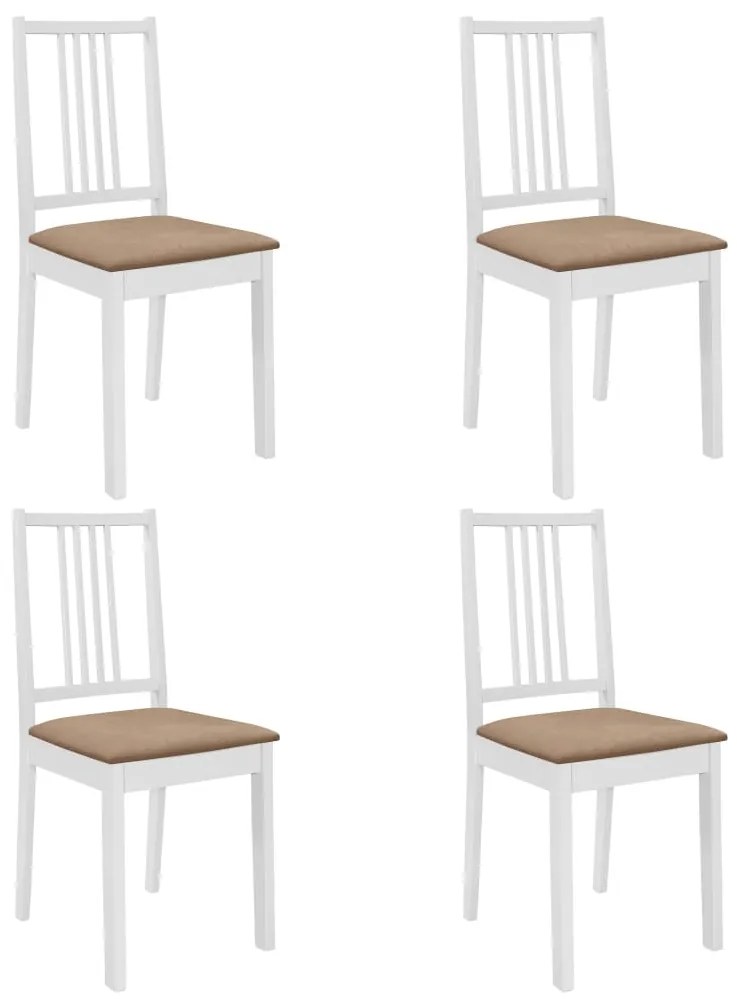 Sedie Da Pranzo Con Cuscini 4 Pz Bianche İn Legno Massello /