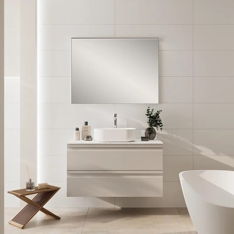 Mobile da bagno sospeso Pull con top gres calacatta L100 H56 P46,5 cm taupe