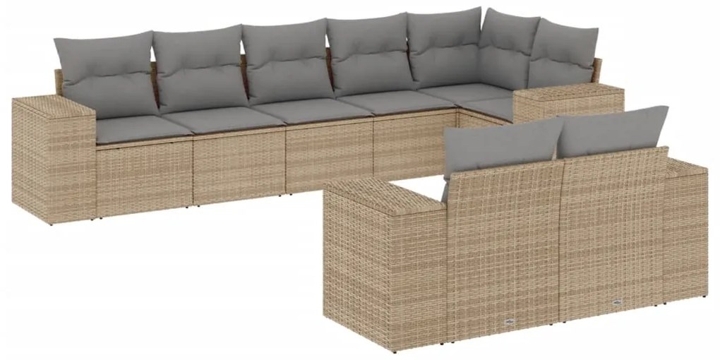 Set divano da giardino 8 pz con cuscini beige in polyrattan