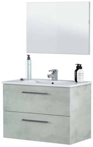 Mobile bagno sospeso 80 cm con lavabo e specchio color cemento - Aruba 99134