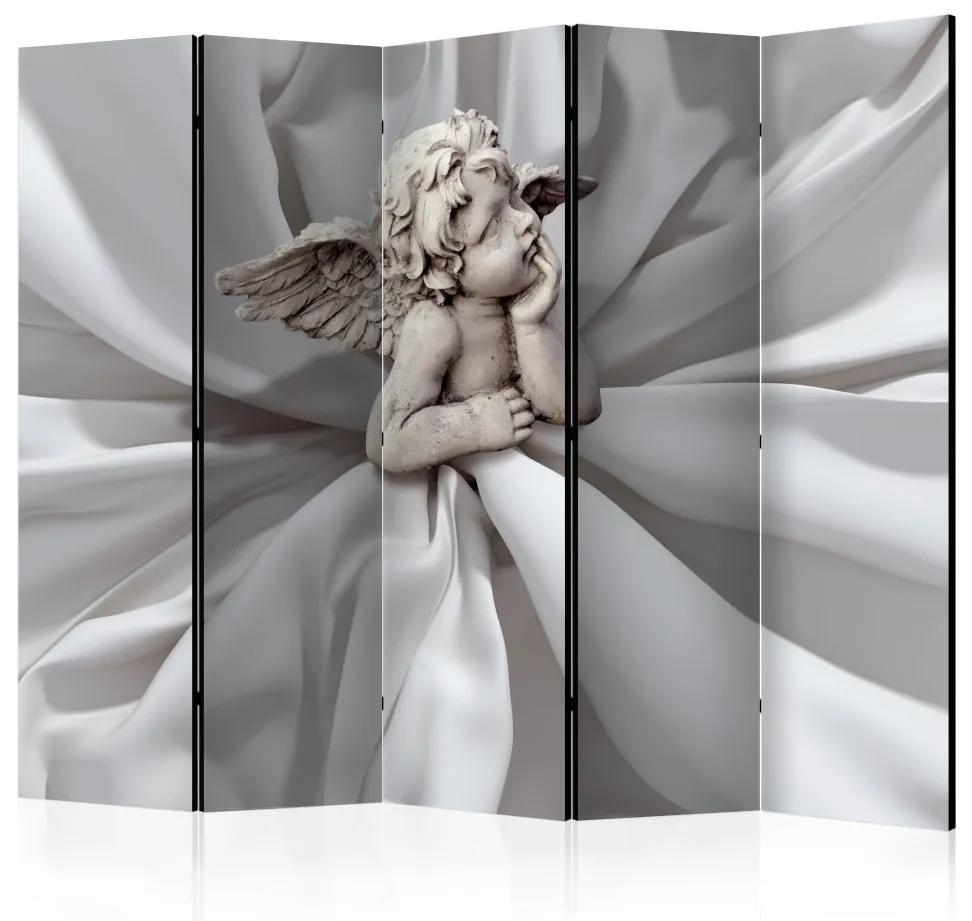 Paravento separè Sogno angelico II (5 parti) - scultura di un angelo su sfondo bianco