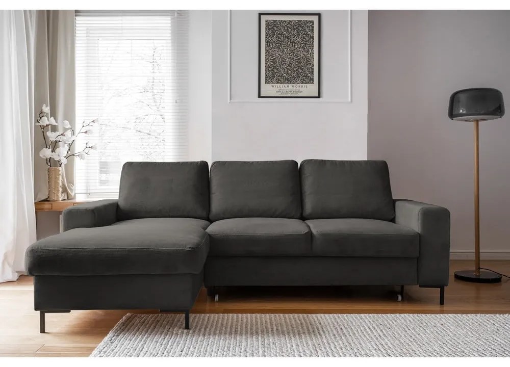 Divano letto in velluto a coste grigio scuro (angolo sinistro) Lofty Lilly - Miuform