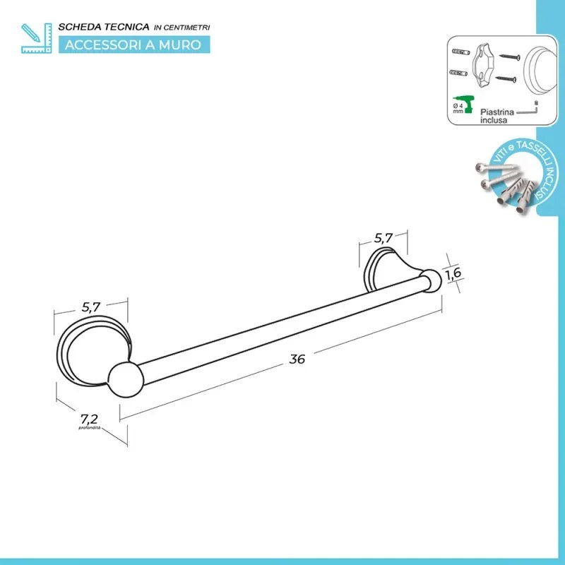 Porta asciugamani da muro 40 cm finitura bronzo Iris kit di fissaggio incluso